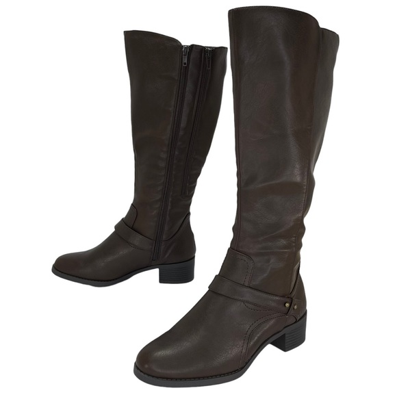 Easy Street Jewel Brown Faux Leather Knee High Womens Boots Size 8W - Picture 9 of 10